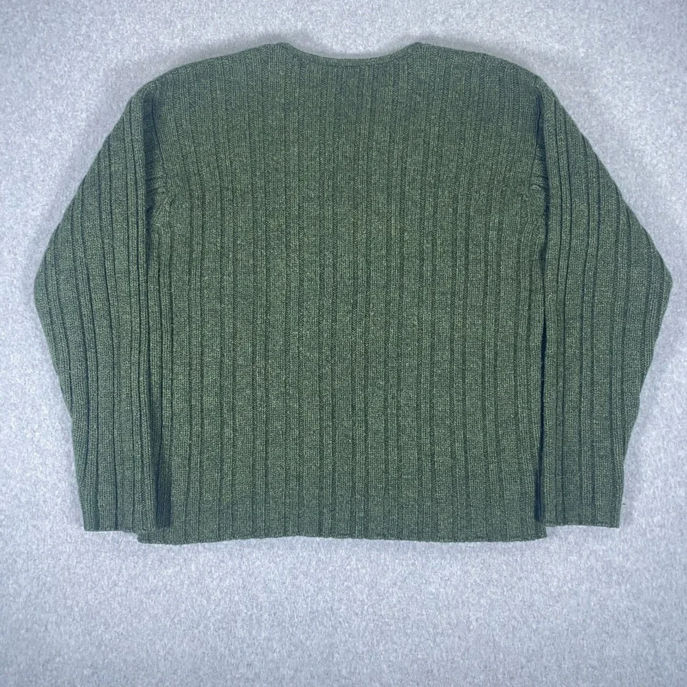 J. Crew V-Neck Sweater Mens Large Green Wool Ribbed Knit Long Sleeve Pullover